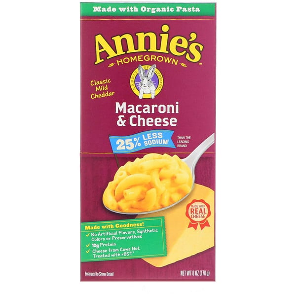 Annie's Homegrown, 通心粉&乳酪，經典溫和切達乾酪，少鹽，6盎司（170克）