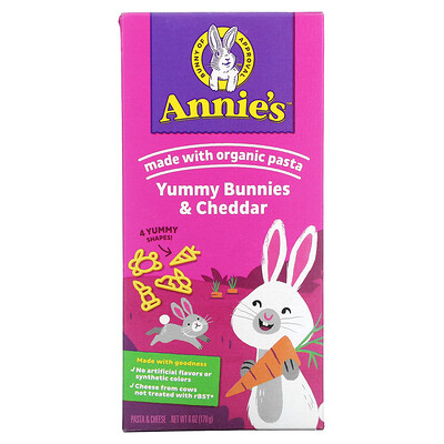 Annie's Homegrown Bunny Pasta, паста в форме кролика и вкусный чеддер, 170 г (6 унций)
