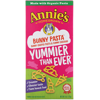 Annie's Homegrown, Bunny Pasta, Bunny Shaped Pasta & Yummy Cheddar, 6 oz (170 g)