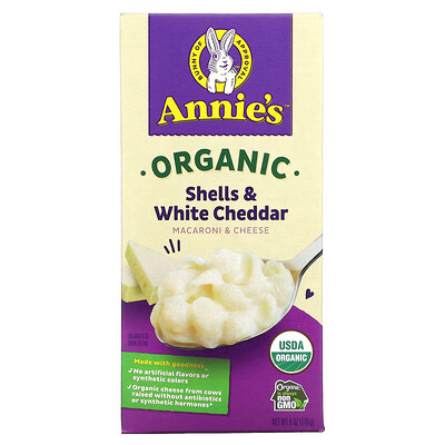 Annie's Homegrown Органические макароны с сыром, скорлупа и белый чеддер, 170 г (6 унций)