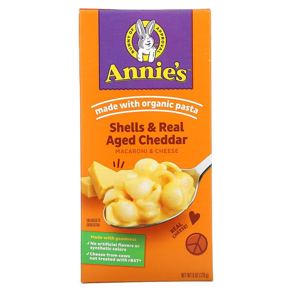 Annie's Homegrown‏, أصداف وجبن شيدار معتق، معكرونة وجبنة، 6 أونصة (170 غ)