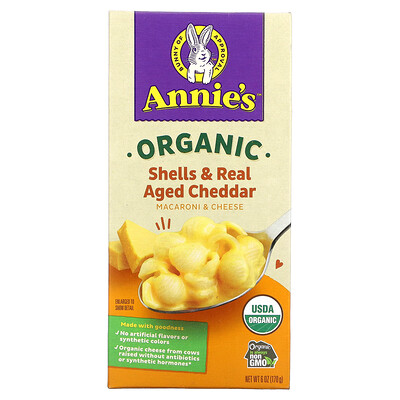 Annie's Homegrown Органические макароны и сыр, скорлупа и выдержанный чеддер, 170 г (6 унций)