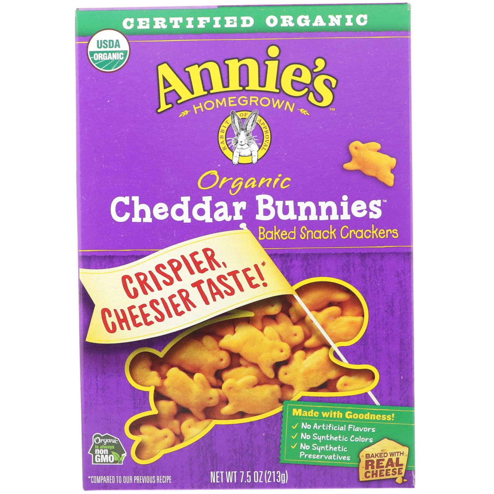 Annie's Homegrown, オーガニックCheddar Bunnies（チェダーバニー）、ベイクドスナッククラッカー、213g（7.5オンス）