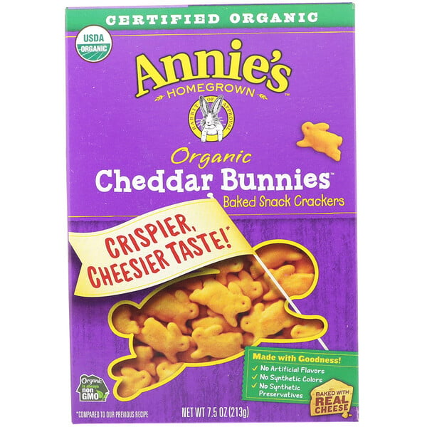 Annie's Homegrown, Cheddar Bunnies Organik, Camilan Biskuit Kering Panggang, 213 g (7,5 ons)