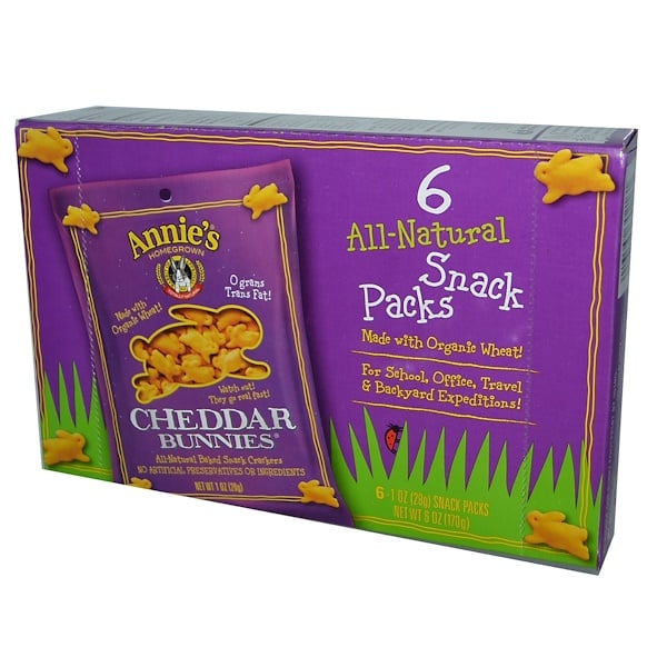 Annie's Homegrown, Cheddar Bunnies, натуральные запеченные крекеры, 6 упаковок, 1 унция (28 г) каждая (Discontinued Item) 