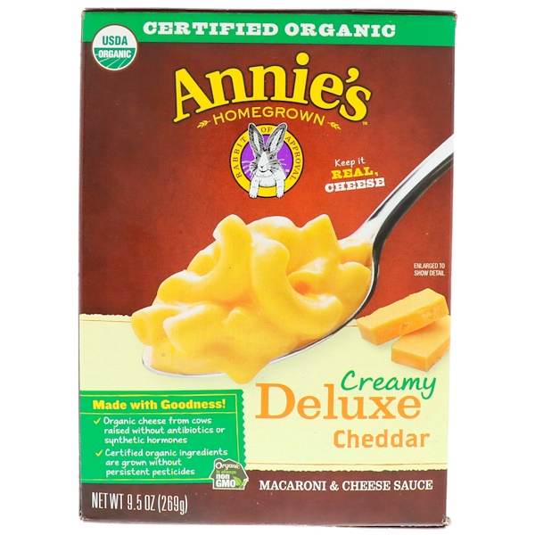 Annie's Homegrown, Creamy Deluxe, органические рожки со сливочным нежным соусом чеддер, 9,5 унций (269 г)