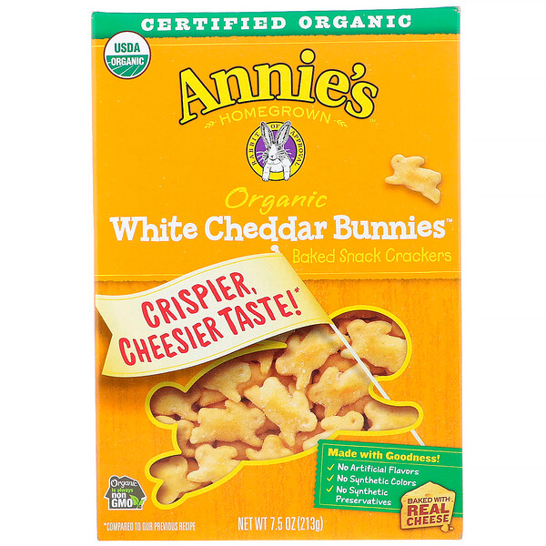 Annie's Homegrown‏, Organic White Cheddar Bunnies, Baked Snack Crackers, 7.5 oz (213 g)