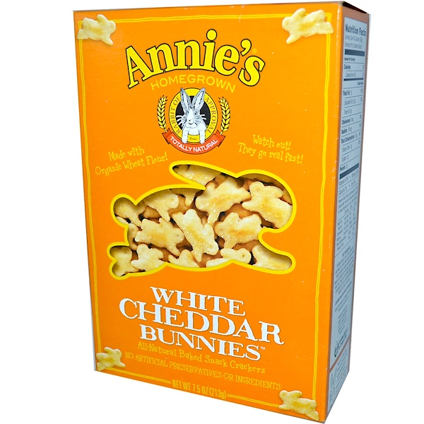 Annie's Homegrown, Запеченные крекеры с белым сыром чеддер, в форме кроликов, 7,5 унций (213 г)