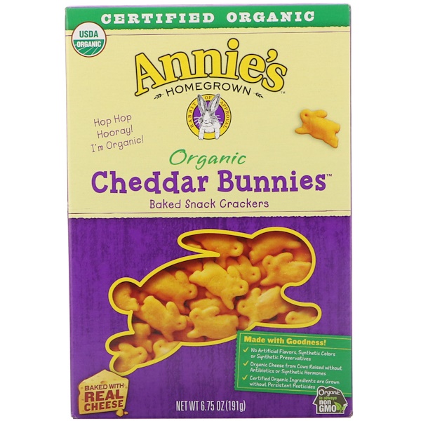 Annie's Homegrown, Certified Organic Cheddar Bunnies, Organic Baked Snack Crackers, 6.75 oz (191 g)