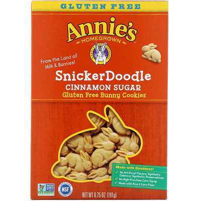 Annie's Homegrown Печенья-зайчики без глютена, сникердудл с коричным сахаром, 6,75 унций (191 г)