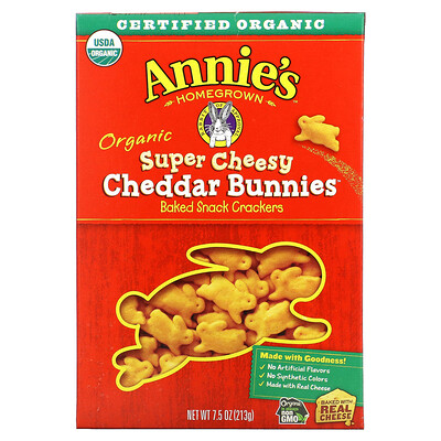 Купить Annie's Homegrown Органические кролики с чеддером, запеченные крекеры с сыром, 213 г (7, 5 унции)