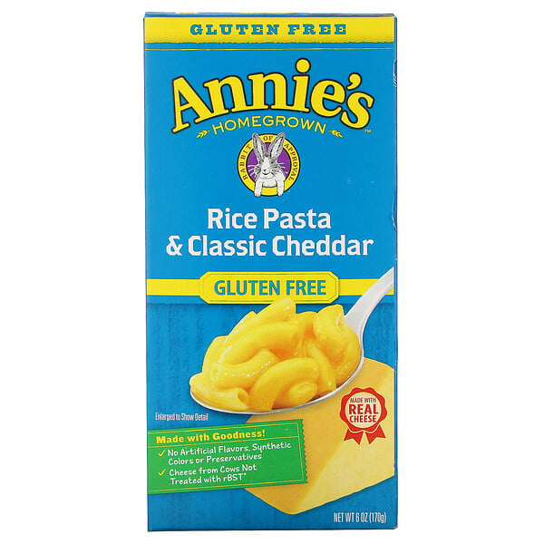 Annie's Homegrown‏, פסטת אורז וצ'דר קלאסי, ללא גלוטן, 170 גרם (6 אונקיות)