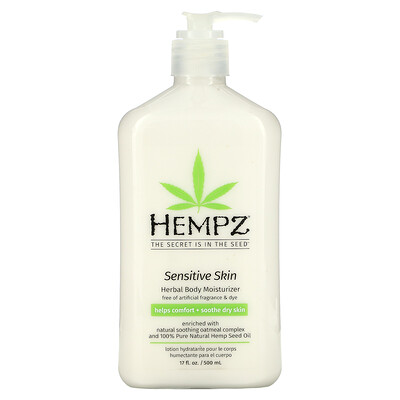 

Hempz, Sensitive Skin Herbal Body Moisturizer, Fragrance Free, 17 fl oz (500 ml)