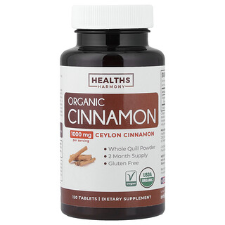 Healths Harmony, Organic Ceylon Cinnamon, Bio-Ceylonzimt, 120 Tabletten (500 mg pro Tablette)