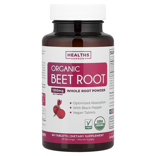 Healths Harmony, Organic Beet Root With Organic Black Pepper, 60 Tablets