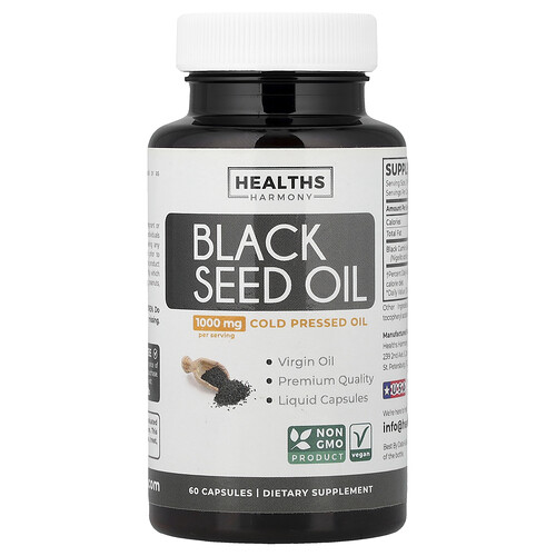 Healths Harmony, Black Seed Oil, Schwarzkümmelöl, 60 Kapseln (500 mg pro Kapsel)