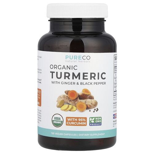 Pure Co. Organic Turmeric with Ginger & Black Pepper, 120 Vegan Capsules