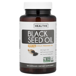 Healths Harmony, Aceite de semilla de comino negro, 120 mg, 500 cápsulas (500 mg por cápsula)