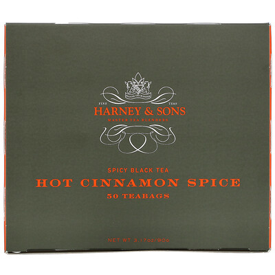 Harney & Sons Spicy Black Tea, Hot Cinnamon Spice, 50 Tea Bags, 3.57 oz (100 g)