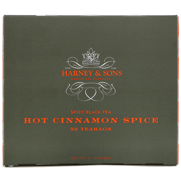 Harney & Sons, Spicy Black Tea, Hot Cinnamon Spice, 50 Tea Bags, 3.57 oz (100 g)
