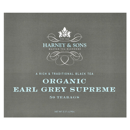 Harney & Sons Black Tea, Organic Earl Grey Supreme, 50 Tea Bags, 3.17 oz (90 g)