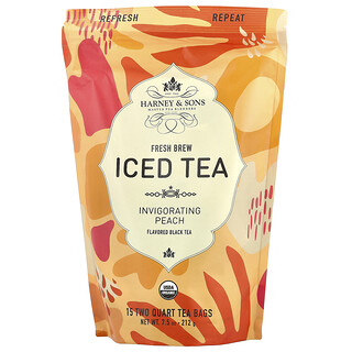 Harney & Sons, Fresh Brew Iced Tea, verkwikkende perzikzwarte thee, 15 theezakjes, 7,5 oz (212 g)