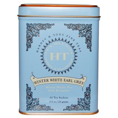 Harney & Sons Зимний белый чай Эрл Грей, 20 чайных саше, 26 г (0,9 унции)