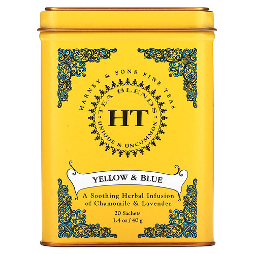 Harney & Sons HT Tea Blends, Yellow & Blue, Caffeine Free, 20 Sachets, 1.4 oz (40 g)