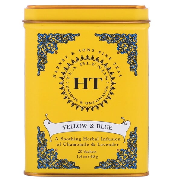 Harney & Sons, HT Tea Blend, Yellow & Blue, Chamomile and Lavender, Caffeine Free, 20 Sachets, 1.4 oz (40 g)