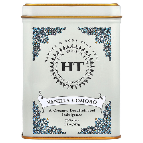 Harney & Sons, HT Tea Blends, Vanilla Comoro, Decaffeinated, 20 Tea Sachets, 1.4 oz (40 g)