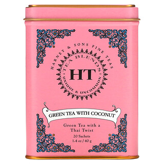 Harney & Sons, HT Tea Blend, Green Tea with Coconut, 20 Tea Sachets, 1.4 oz (40 g)