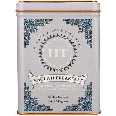 Harney & Sons English Breakfast, чайная смесь HT, черный чай, 20 пакетиков, 40 г (1,4 унции)