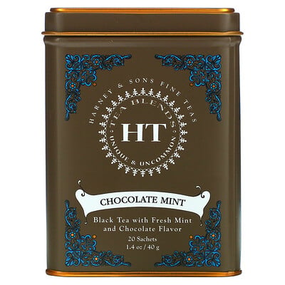 Harney & Sons HT Tea Blend, со вкусом шоколада и мяты, 20 чайных саше, 40 г (1,4 унции)