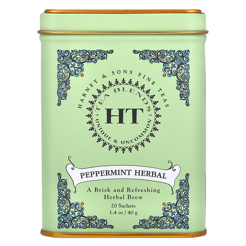 Harney & Sons HT Tea Blends, Peppermint Herbal, Caffeine Free, 20 Sachets, 1.4 oz (40 g)