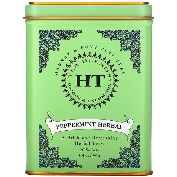 Harney & Sons‏, תערובת תה HT, צמח הנענע החריפה, נטול קפאין, 20 שקיקי תה, 40 גרם (1.4 אונקיות)