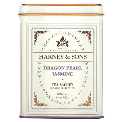 Harney  Sons Качественные сорта чая, чай с жасмином Dragon Pearl, 20 чайных саше, 40 г (1,4 унции)