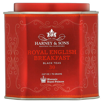 Harney  Sons Королевский английский завтрак, черный чай, 30 пакетиков, по 2,67 унц. (75 г) каждый