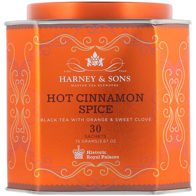 Harney & Sons Горячий коричный пряный черный чай с апельсином и сладкой гвоздикой, 30 пакетиков, 2,67 унции (75 г)
