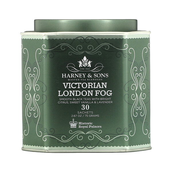 Harney & Sons‏, Victorian London Fog, Smooth Black Tea With Bright Citrus, Sweet Vanilla & Lavender, 30 Sachets, 2.67 oz (75 g)