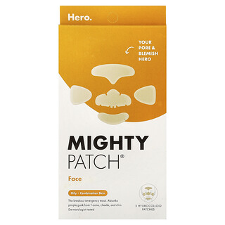 Hero Cosmetics, Mighty Patch®, Πρόσωπο, Λιπαρό, Μικτό Δέρμα, 5 Υδροκολλοειδή Επιθέματα