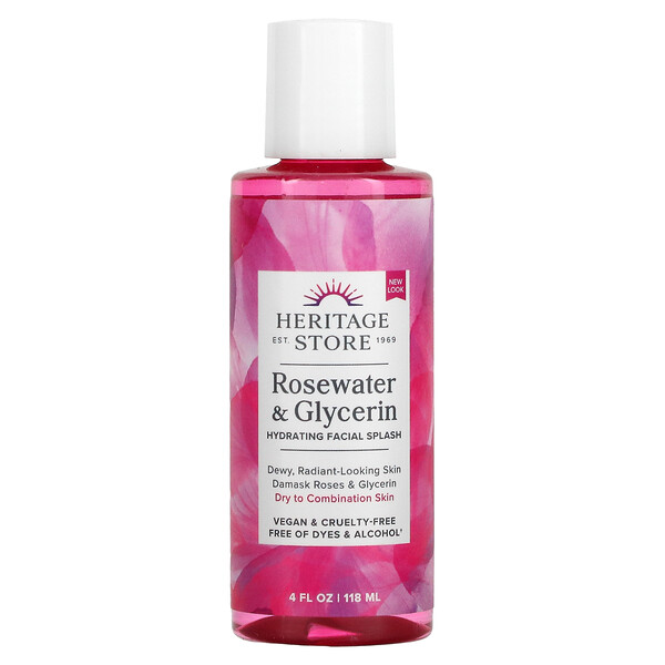 Heritage Store, Rosewater & Glycerin, Hydrating Facial Splash, 4 fl oz (118 ml)
