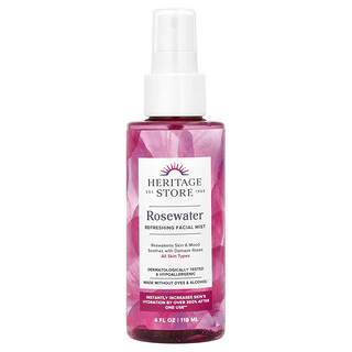 Heritage Store, Rozenwater, verfrissende gezichtsmist, voor alle huidtypen, 118 ml