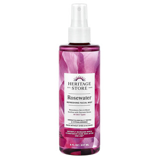 Heritage Store, Odświeżająca mgiełka do twarzy z wodą różaną, do wszystkich rodzajów skóry, 237 ml