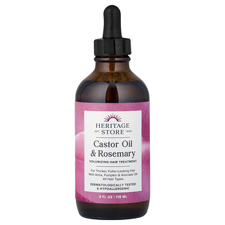 Heritage Store, Aceite de ricino y romero, Tratamiento voluminizador para el cabello, Todo tipo de cabello, 118 ml (4 oz. líq.)
