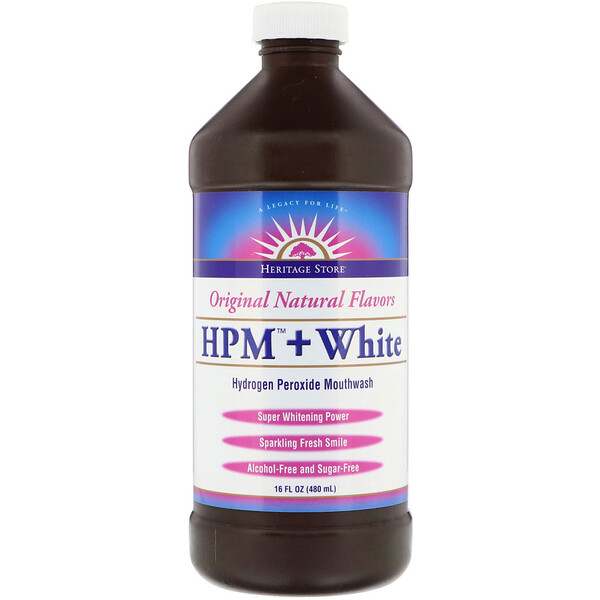 Heritage Store‏, HPM + White‏, שטיפת פה עם מי חמצן, עוצמת הלבנה מיוחדת, 480 מ״ל