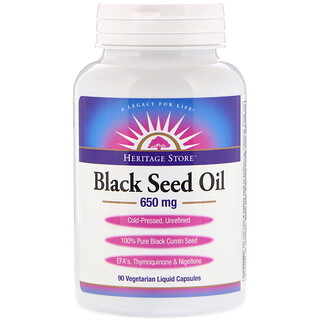 Heritage Store, Black Seed Oil, Schwarzkümmelöl, 650 mg, 90 pflanzliche, mit Flüssigkeit gefüllte Kapseln
