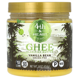 4th & Heart, Ghee Saflaştırılmış Tereyağı, Otla Beslenmiş, Vanilya Çekirdeği, 16 oz (454 g)
