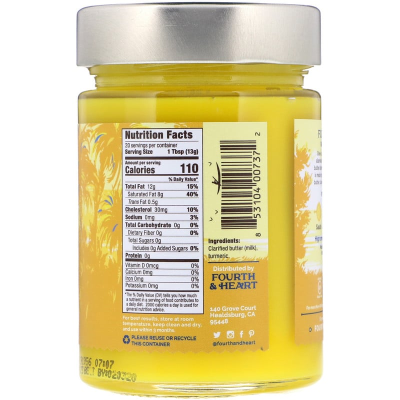 4th & Heart, Ghee Clarified Butter, Grass-Fed, Turmeric, 9 oz (255 g ...