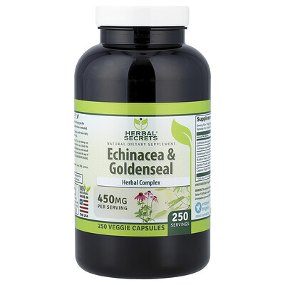 Herbal Secrets, Equinácea y sello de oro, 250 cápsulas vegetales