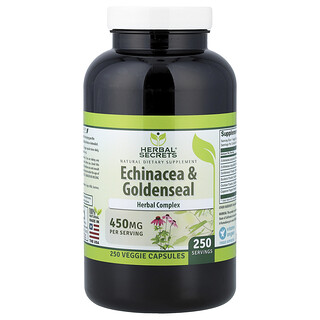 Herbal Secrets, Echinacea a zlatobyľ, 250 rastlinných kapsúl